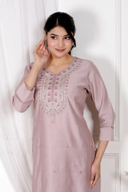 Embroidered V-Neck Straight Kurti
